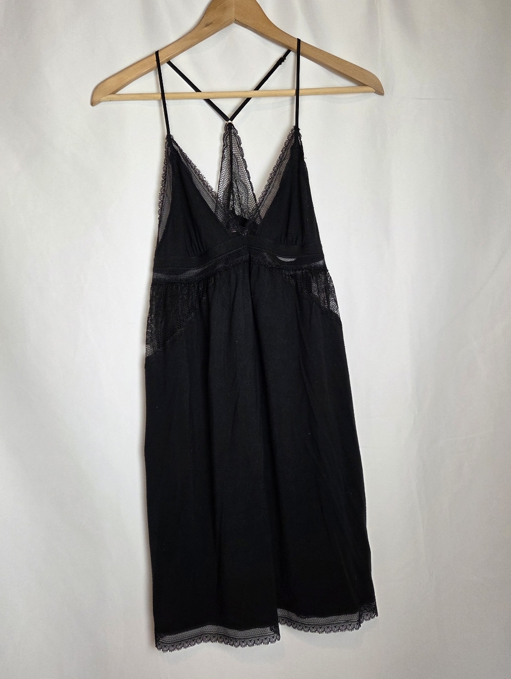 Victoria’s Secret Soft Modal & Lace Black Nightgown Slip Dress with Lace Cutouts